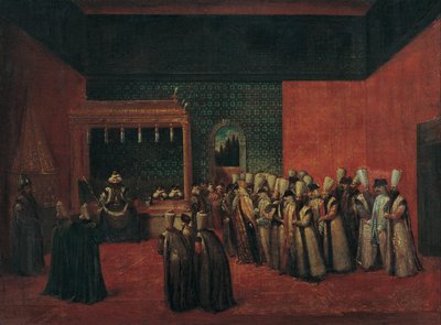 El sultán Ahmed III recibiendo a un embajador europeo de Jean Baptiste Vanmour